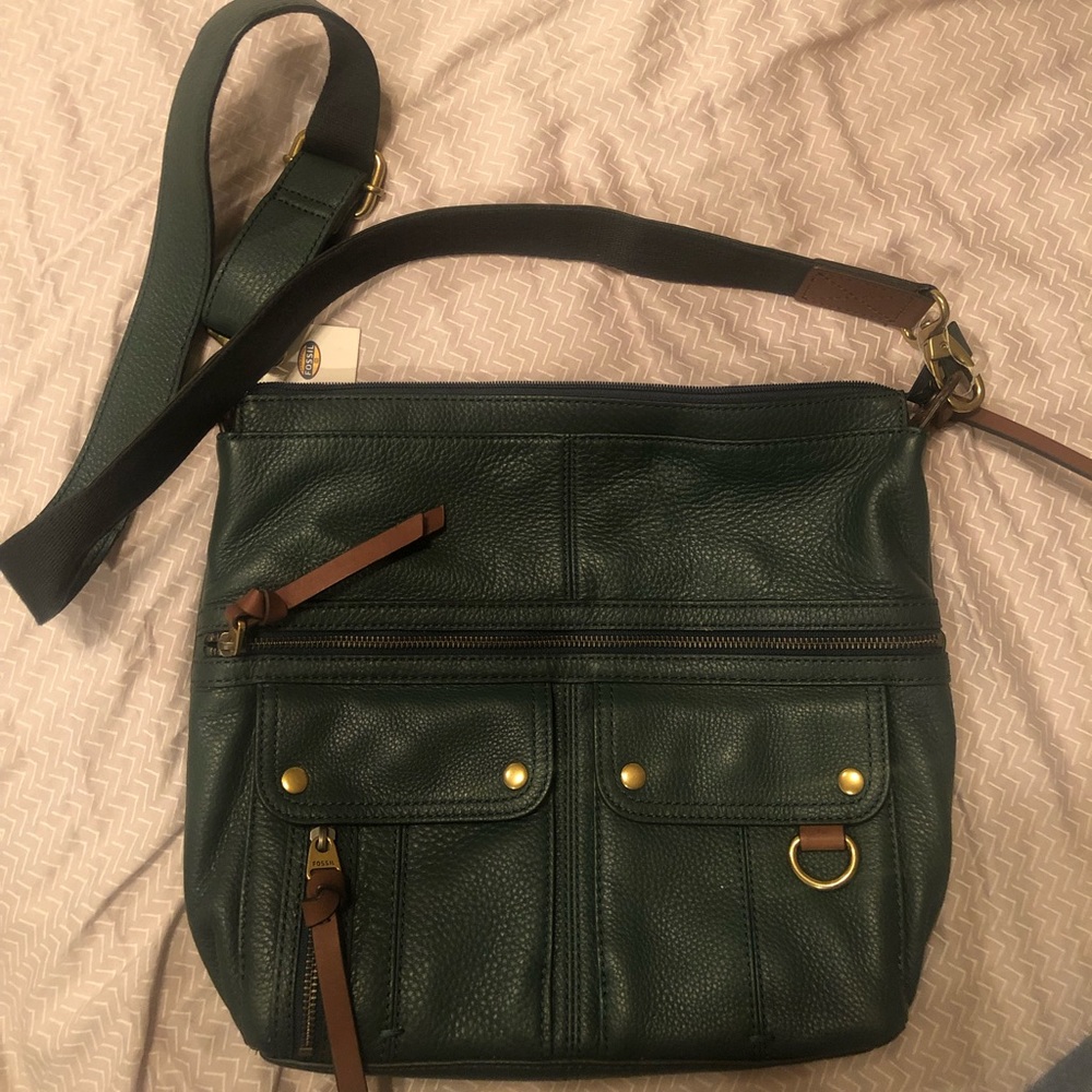 NWT Fossil Morgan NS Top Zip Hunter Green bag
